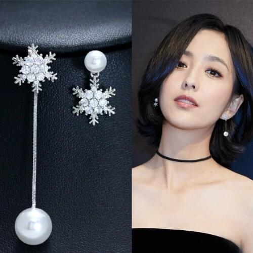 LByzHan Glamour Earrings Sales Personality Snowflake Asymmetric Earrings Womens Long Temperament Face Thin Earrings Wholesale