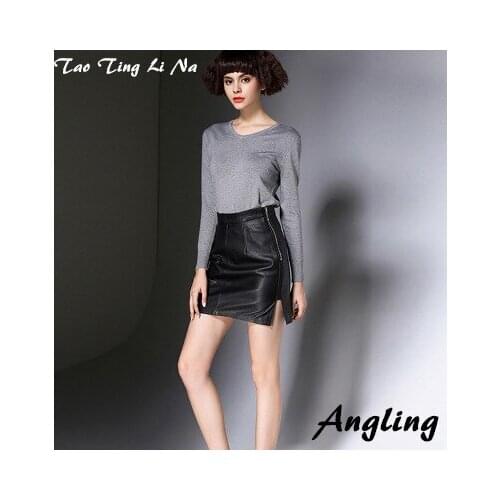 Top brand Women Spring 2020 Genuine Real Sheep Leather Skirt W26 high quality