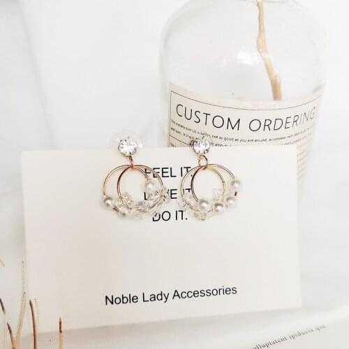 Fashion simple cold wind geometric double-layer Earrings sweet pearl zircon exquisite small earrings female Earrings