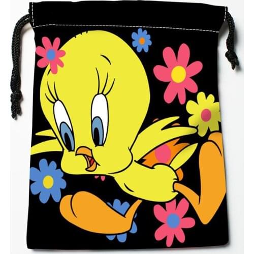 Tweety bird Drawstring Bags HD Print 18X22CM New Arrival Soft Satin Fabric Resuable Storage Clothes Bag Shoes Bags 12.2