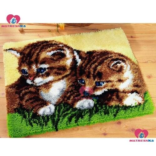 Latch Hook Rug Kits tapestry DIY Needlework Unfinished Crocheting Rug Yarn Cushion Mat Double Cats 3D diy Embroidery Carpet