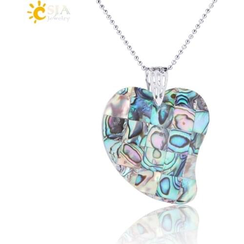 CSJA Natural Abalone Shell Pendant Heart Water Drop Shape Splice Shells Pendants Necklace Ocean Style Jewelry for Women Men F979