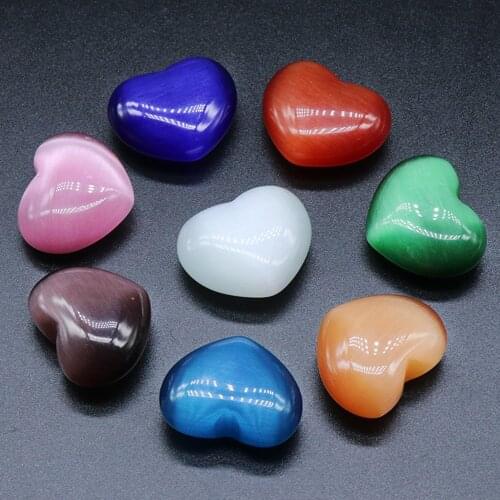 1pc Cats Eye Natural Stones Heart Shaped Quartz Crystal Chakra Healing Gemstones Pendant Gifts Home Decor Minerals DIY Craft