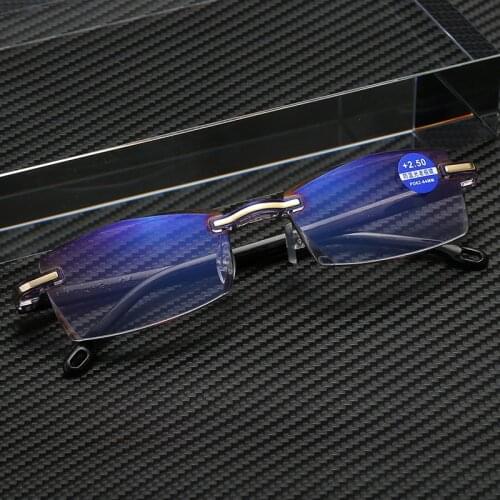Anti Blue Light Blocking Rimless Reading Glasses Women Men Square Frameless Presbyopic Glasses Diopters +1.0 1.5 2 2.5 4.0
