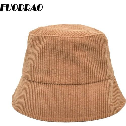 FUODRAO New Autumn Bucket Hats Women Japanes Corduroy Panama Girls Solid Color Korean Basin Cap Fisherman Hats M147