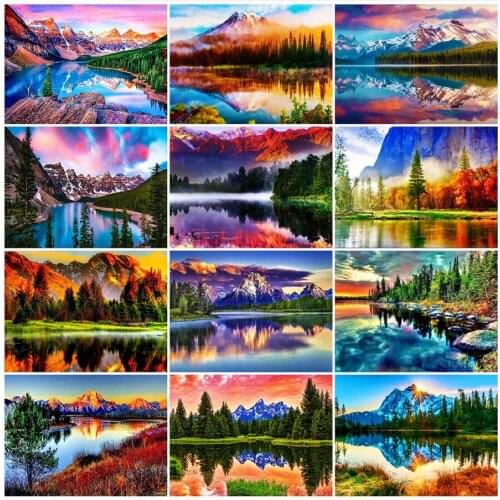 Landscape Diamond Embroidery Painting Mountain Lake Mosaic Rhinestone Sticker Wall Decor New Arrival Puzzle Picture Diamond Dot