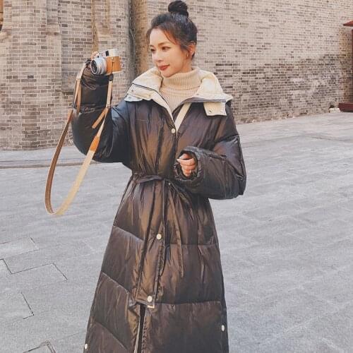 Casual Long-Sleeved Gray Cotton Coat Female Womens Winter Jacket Long 2021 New 90% White Duck Down Thick Hooded Loose Fashion