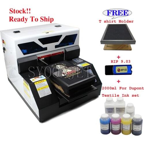 Touch Screen Auto dtg A4 dark light T-shirt Jeans textile fabric hoodies Printer with Textile ink set for Dupont ink