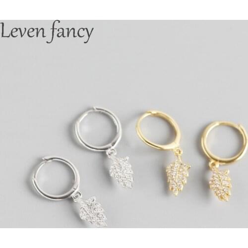 S925 Cubic Zirconia Gold Hoop Leaf Drop Earrings Pave High Quality Crystal 925 Sterling Silver Earrings for Women Jewelry 2020