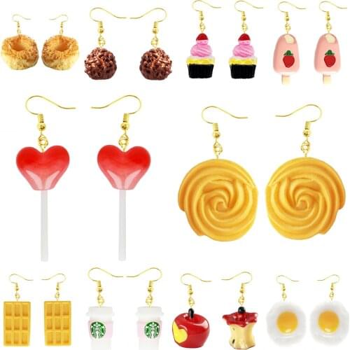 Earring For Women Resin Made Cute Girls Eardrop Funny Gift Handmade Cartoons Biscuit Ice Cream Lollipop Drink Fruit Chocolate