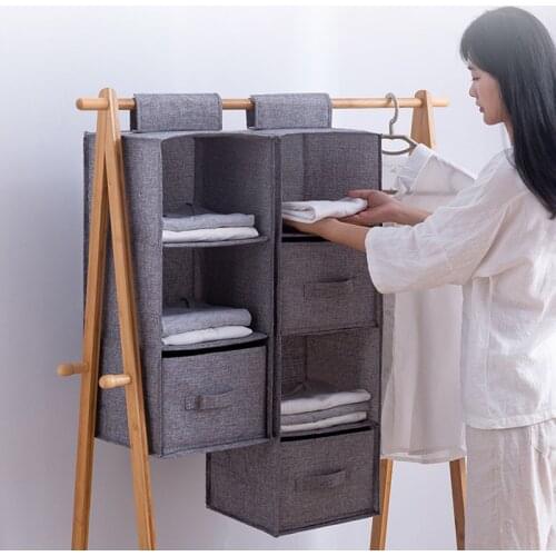 Wardrobe Hanging Storage Bag With Drawer Socks Clothes Hangers Holder Portable Cotton Linen Hanging Closet Organizer Storage Box