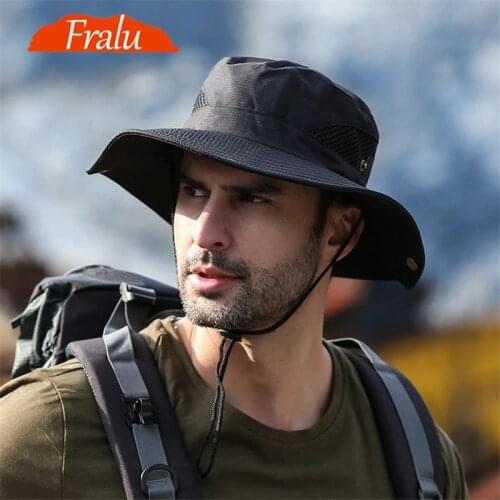 New Outdoor Summer Mens Hat Sun-proof Anti UV Breathable Fishing Hats Beach Mountaineering Sunshade Large Wide Brim Bucket Hat