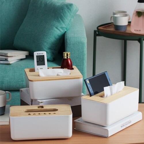 Modern Nordic Style Tissue Box Wooden Cover Pumping Paper Box Tray Solid Wood Living Room Remote Control Storage Box Creative