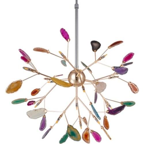 Modern Agate Led Chandeliers Lighting Living Room Gold Metal Led Pendant Chandelier Lights Dining Room Led Hanging Lamp Fixtures