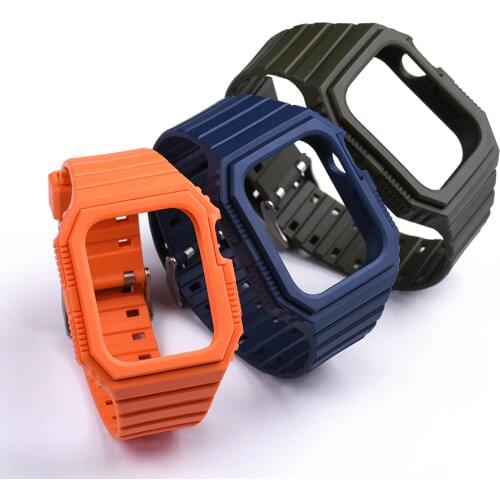 TPU Rubber Strap+Protective Case 38mm 40mm 42mm 44mm For Apple iWatch Series SE 6 54321 Waterproof Diving Watch Band Replacement