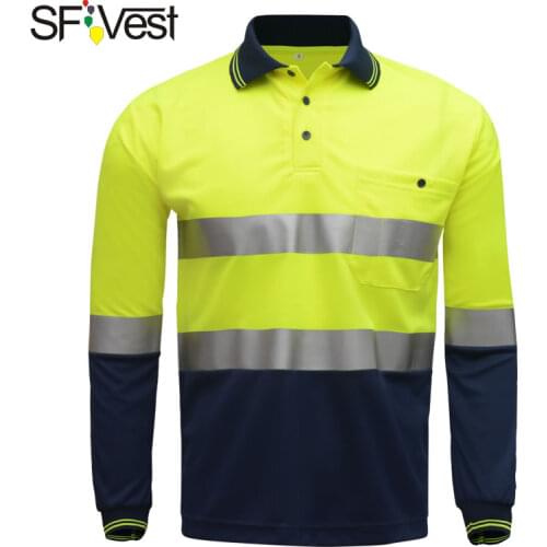 Safety Shirt Mens Safety Shirts High Visibility Reflective Work Cloth In Mens Shirts Full Sleeves Rib cuff Buttons