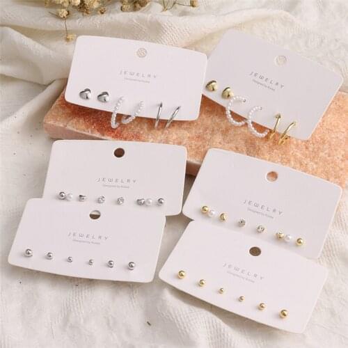 Delicate Heart Zircon Round Ball Earrings Set for Women Trendy Small Pearl C shape Stud Earrings 2021 Female Fashion Jewelry