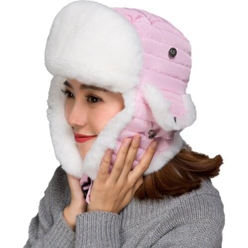 Women Real Rex Rabbit Bomber Hats Men Ushanka Trapper Hat Russian Snow Ski Cap Winter Warm Couples Caps Thermal Earmuffs earflap