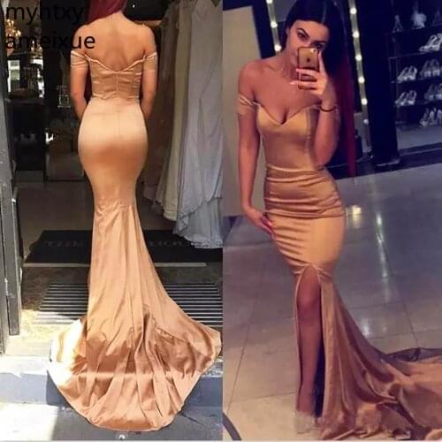 Cheap Rose Gold Long Prom Dresses 2020 Sexy Side Split Mermaid Evening Formal Gala Gowns Vestido De Festa Longo Burgundy Dress