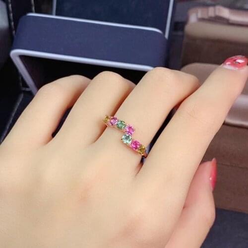 Natural gemstone gem ring Natural Multicolor Tourmaline ring S925 silver ring Elegant overlapping women party gift Jewelry