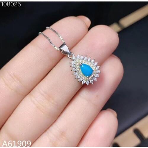 KJJEAXCMY boutique jewelry 925 sterling silver inlaid natural blue turquoise gemstone female pendant necklace support detection