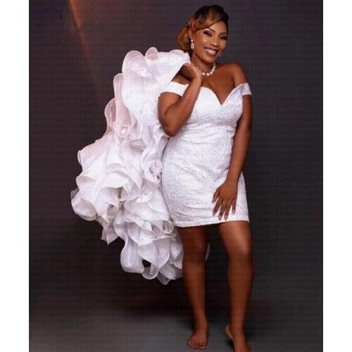 Sexy Arabic Mermaid 2 in 1 Wedding Dress 2021 Off the Shoulder Bridal Gown Detachable Ruffles Skirt Robe De Mariee