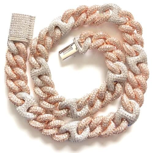 15mm Cuban Necklace Mens Gold, Silver, Zircon Rap Necklace