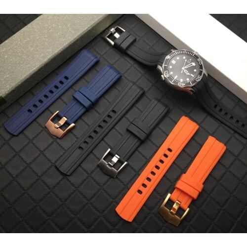 20mm 22mm orange blue watchband soft Rubber Silicone waterproof Watch band Buckle for Omega strap for Seamaster 300 logo tools