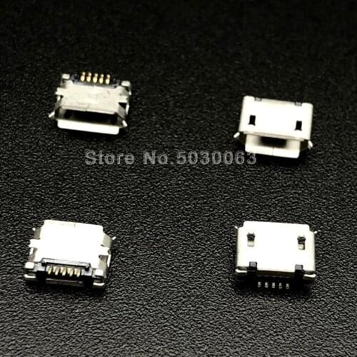 50pcs/lot Micro USB female socket 5P 5Pin patch SMD socket 2-foot fixed feet 5.9 SMT USB socket with column edge curl