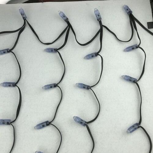 60 pixel stake nodes (from Peace family),DC12V 12mm WS2811,6 pixel node per cluster,10 clusters,3 foot spacing,all black wire