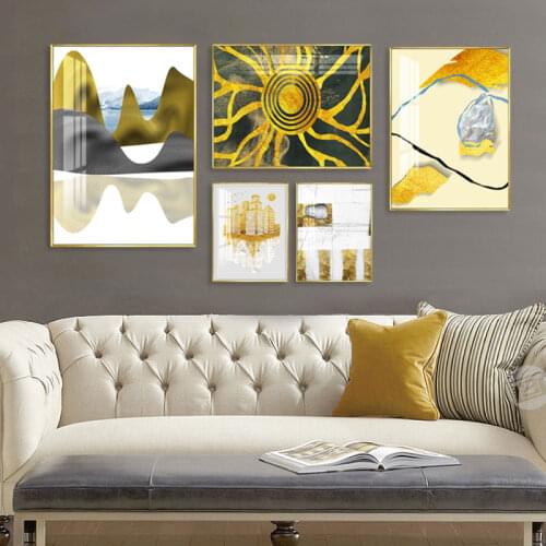 Abstract Golden Dots Canvas Painting Blue Green Gray Poster and Print Modern Wall Picture for Living Room Luxury Wall Art
