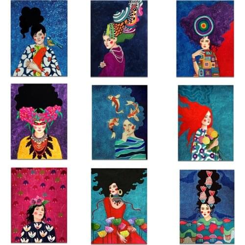 Abstract Girls Wave Points World Colorful Poster Canvas Print Painting Wall Art Living Room Home Decoration