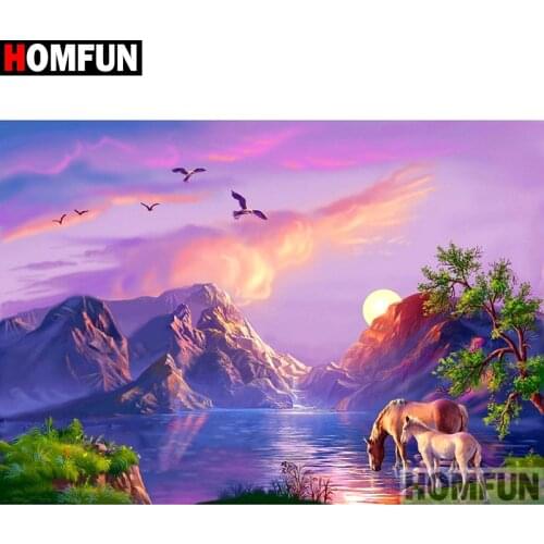 HOMFUN Diamond Painting Cross Stitch Pattern 5D Diamond Embroidery "Horse bird sunset scenery" Home Decor DIY diamond Art A27256