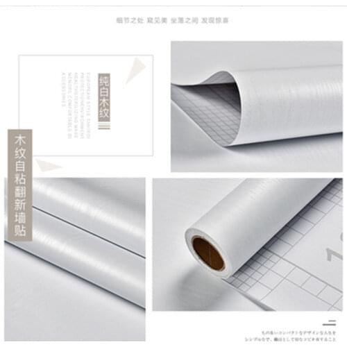 Pure White Wood Grain for Wall in Rolls PVC Self-adhesive Waterproof Wallpaper Kitchen High Gloss Paste Furnitures Wall Stickers