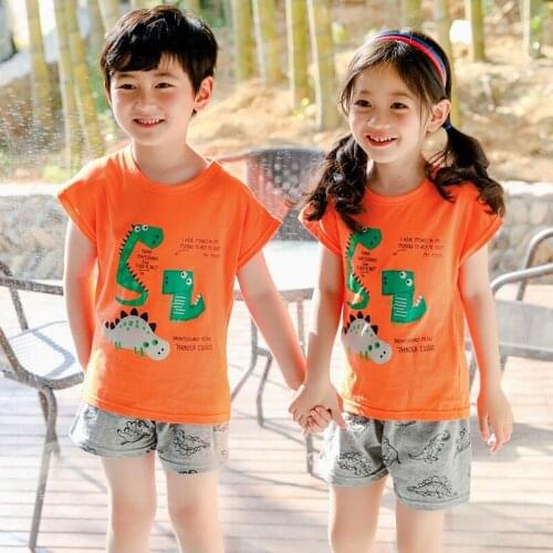 Children Dinosaur Panda Pajama Girls Pyjamas Short Sleeved Childrens Clothing Sleepwear Cotton Homewear Sets for Kids Nightwear