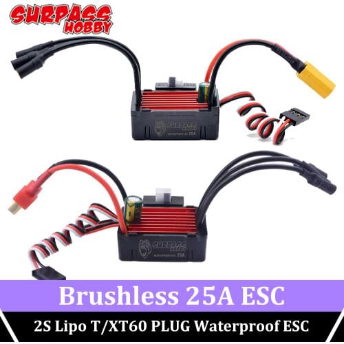 SURPASS HOBBY 25A Brushless ESC Waterproof 2S Lipo Electric Speed Controller for 1/16 1/18 1/20 RC Car 2430 2030 Brushless Motor