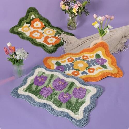 Flora Flora Bathroom Mat Chic Simple Fresh Green Garden Orange Flora Purple Tulip Soft Carpet Super Absorbent Slip-resistant Pad