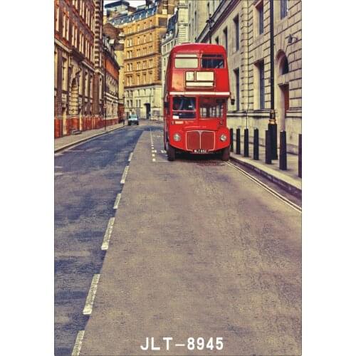 City Street Double-decker Bus Wedding Children Vinyl Background For Photo Studio Props Baby Backdrops for Photography
