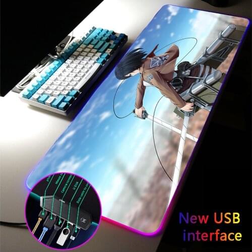 RGB Mouse Pad Carpet Attack on Titan Mikasa Multi-interface Four USB Docking Dock Typec Interface USB Hub Gamer MousePad DeskMat