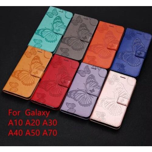 Leather Cases For Funda Samsung Galaxy A50 Case For Coque Samsung A50 A10 A20 A30 A40 A70 Butterfly Flip cover wallet Phone Bag
