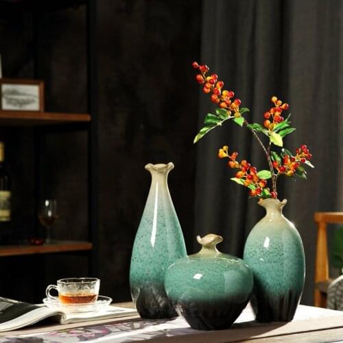 Creative Chinese Ceramics Vase Green Glaze Wavy Mouth Flower Pot Jingdezheng Crafts Ornaments Flower Arrangement Living Room