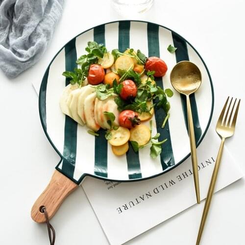 Creative kitchen hand-painted striped large handle dinner plate western steak pasta dessert breakfast dish Mothers Day Gifts