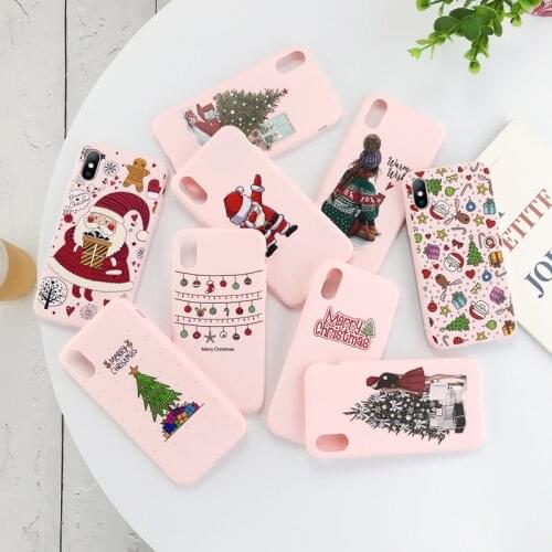 Cute Cartoon Christmas Gift Phone Case For iPhone 11 12 Pro Max mini 11 7 8 6 6S Plus XR X Xs Lovely Deer Tree Pink Back Cover