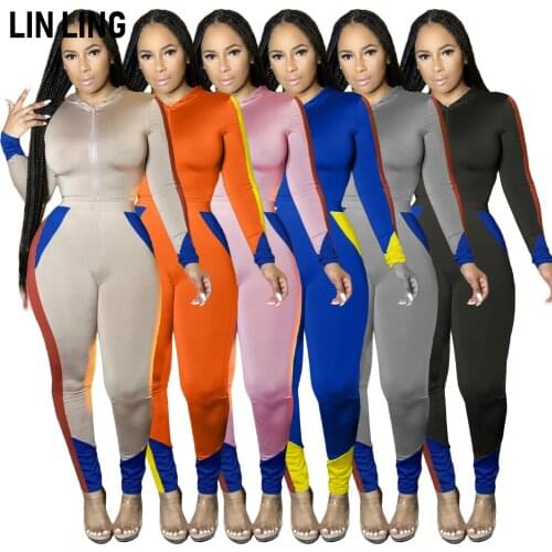 LINLING Fashion Tight Splicing Two Piece Splicing Leisure Sports Suit Hooded Suit 2 Piece Outfits for Women Pants and Top