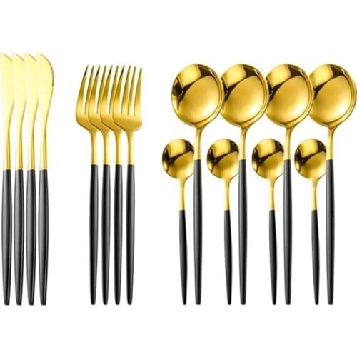16PCS Stainless Steel Cutlery Set Steak Knife And Fork Coffee Dessert Spoon Teaspoon Kitchen Household Mirror Dinnerware Set