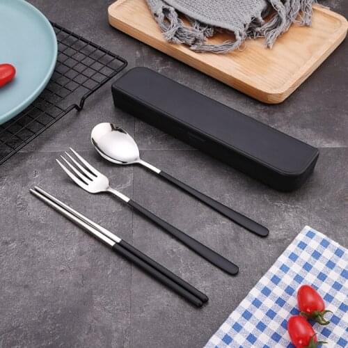 3 Pcs 1 Set Portable Outdoor Campimg Travel Picmic Staimless Steel Cutlery Set Spoom Fork Kmife Tableware With storage Box m