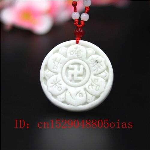 Natural White Chines Jade Buddhist Mantra Pendant Necklace Charm Jewellery Fashion Accessories Carved Amulet Gifts for Women Men