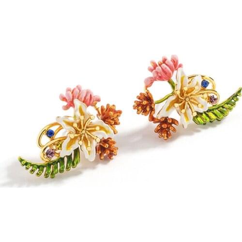 2021 New Flower Earrings For Women Enamle Glaze Copepr Ears Jewelry Romantic Sweet Cute Gift Female Lady Party Accessories