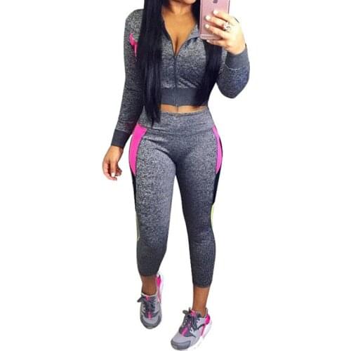 New Womens sets thick Hoodies Set Suit 2 pcs/set hoodies + pants women sportswear suits Patchwork Zipper Casual clothing