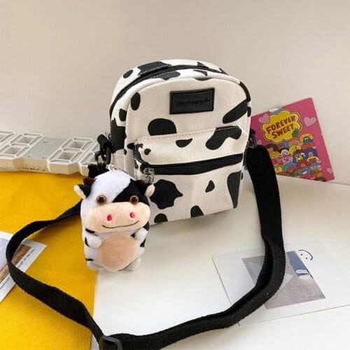 Wholesale Women Girls Cartoon Cow Print Shoulder Crossbody Bag Lady Tote Satchel Purse Drop Shipping Support